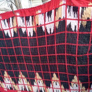 Kantha Quilt Black Red White/Green Red Vibrant Premium 3 Layer Cotton  K69.